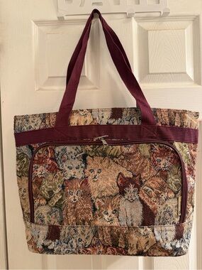 CATS Bovano U.S.A. Vintage Woven Tapestry Tote with Burgundy Trim